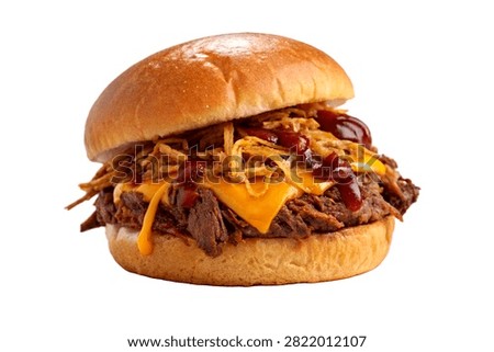 Ultra Realistic Pulled Beef Burger Complete Full Isolated On White Background