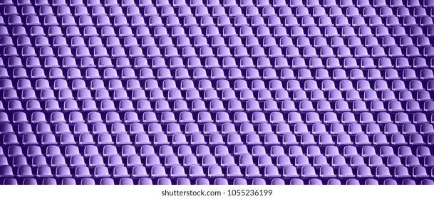 Ultra Violet, Color Of The Year 2018. Rows Of Seats In Public Stadium Tribune, Precise Pattern Background