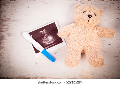 Ultrasound Pregnancy Test Baby Teddy Bear Stock Photo 529165294