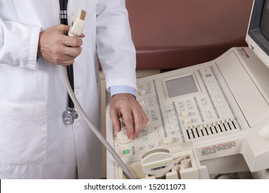 An ultrasound is readied for the next patient in a doctor's office.