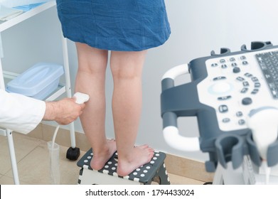 Ultrasound scan of veins in clinic. Ultrasound investigation.