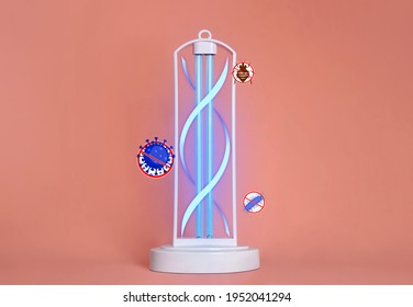 Ultraviolet Lamp On Color Background. Air Sterilization