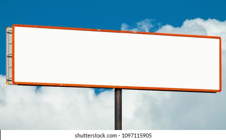 Ultra-wide Blank Horizontal Billboard Against A Blue Sky.