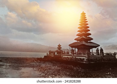 Ulun Danu temple at sunset, Bali, Indonesia