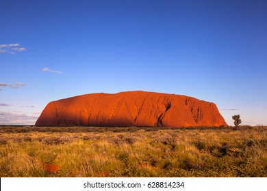 ULURU, AUSTRALIA - CIRCA AUGUST 2016: Uluru at sunset on a clear winter day, Uluru-Kata Tjuta National Park, Northern Territory, Australia