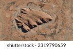 Uluru - Ayers Rock, sandstone rock formation, looking down aerial view from above, bird’s eye view Uluṟu-Kata Tjuṯa National Park, Yulara, Central Australia