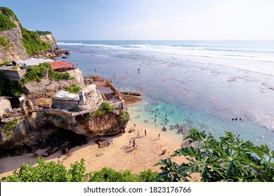 Uluwatu beach and surfing spot. Beautiful landscape with rock and ocean. Bali, Indonesia.