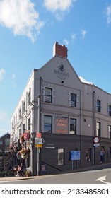 Ulverston, Cumbria, United Kingdom - 16 September 2021: The Kings Arms Pub In Ulverston With People Drinking Outside In Summer