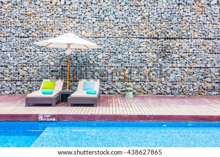 Umbrella Chair Around Swimming Pool Beautiful Stock Photo