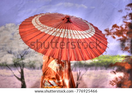 Umbrella open on the geisha for a walk