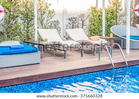 Umbrella Pool Chair Around Beautiful Luxury Stock Photo