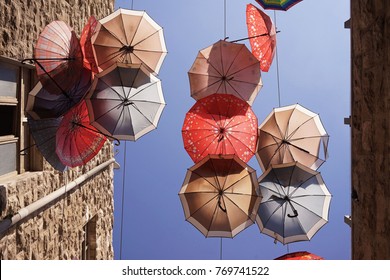 Umbrellas Above A Street In Amman, Jordan