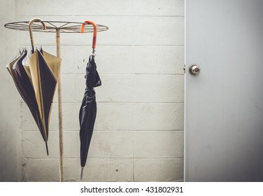 Umbrellas hanged on hanging dark retro tone 