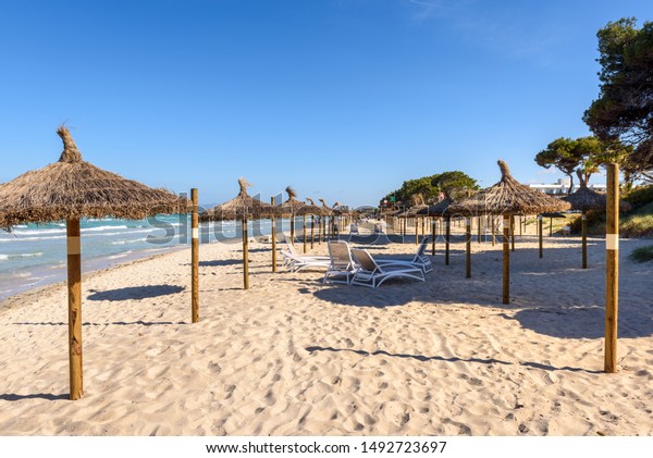 Umbrellas Playa De Muro Beach Mallorca Stock Photo Edit Now