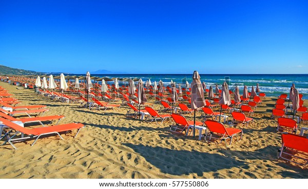 Umbrellas Sundecks Sandy Banana Beach On Stock Photo Edit