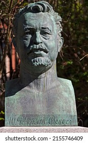 Umea, Norrland Sweden - June 4, 2020: statue in stone depicting the famous composer Peterson Berger