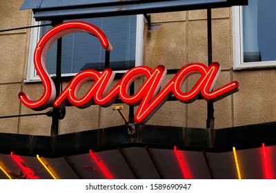 Umea, Norrland Sweden - October 25, 2019: Neon Sign For An Old Cinema Which Is Now A Theater.