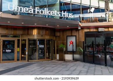 Umea, Sweden Aug 23, 2022 The Entrance To The Folkets Hus And Sign, A Community Center.