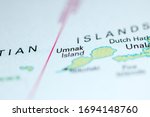 Umnak Island. Alaska. USA on a geography map