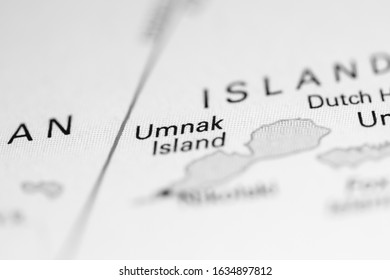 Umnak Island. Alaska. USA On A Geography Map