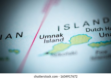 Umnak Island. Alaska. USA On A Geography Map