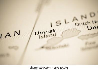 Umnak Island. Alaska. USA On A Geography Map