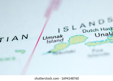 Umnak Island. Alaska. USA On A Geography Map