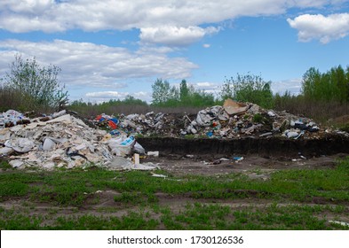 Unauthorized Garbage Collection, Environmental Pollution, Violation Of The Law. Construction Waste Contaminates Soil And Groundwater. Pollution Of The Planet.
