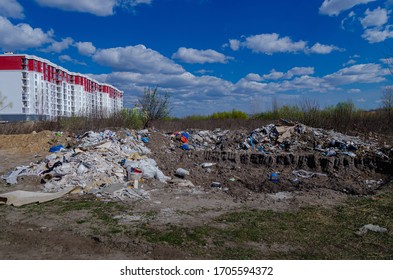 Unauthorized Illegal Landfill. Violation Of The Law, Harm To The Environment And The Environment - Throwing Garbage (construction) Garbage