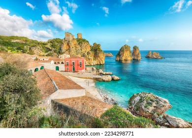 Unbelievable scene of Tonnara di Scopello. Popular travel destination on Mediterranean sea. Location: Scopello, Province of Trapani, Sicily, Italy, Europe - Shutterstock ID 2234298771