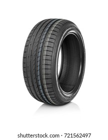 Unbranded car tire isolated on white background. Summer new car tyre.