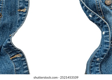 Unbuttoned denim jacket open in the center white background. Empty space for inscription - Powered by Shutterstock