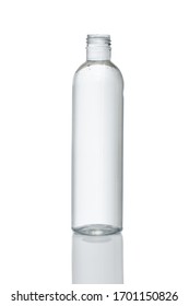 Uncapped Transparent Plastic Bottle. Isolated White Background For Design Mockup Round Top Bevel