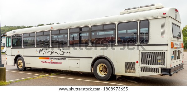 Uncasville, Connecticut /\
United States - 09 02 2020: Former Employee Shuttle Buss From\
Mohegan Sun Casino