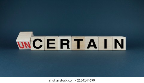 Uncertain Or Certain. The Cubes Form The Words Uncertain Or Certain. Concept In Business And Lifestyle In Decision Making