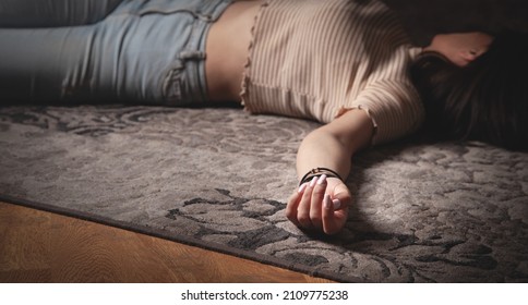 Unconscious Young Woman Lying Home Stock Photo (Edit Now) 2109775238