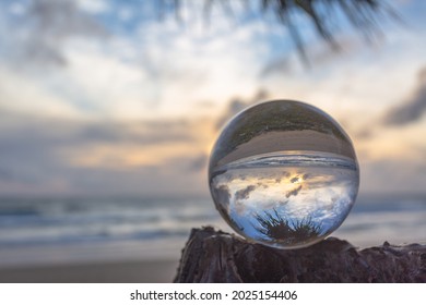 Unconventional And Beautiful Natural Views Of The Sea In A Magic Crystal Ball. 
Nature Video High Quality Footage.
Unique And Creative Travel And Nature Idea Videos 4K Clips.