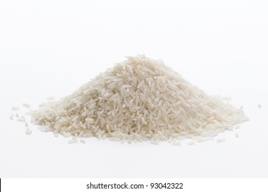 Uncooked Basmati Rice In A Small Pile On A White Background