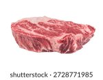 Uncooked beef chuck roll steak cut with visible fat and muscle texture on white background. Fresh raw beef for cuisine