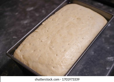 Uncooked Bread Dough In A Metal Tin