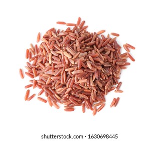 Uncooked Brown Rice Isolated On White, Top View