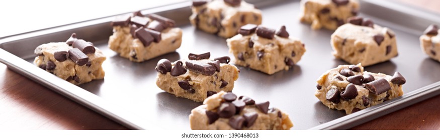 Uncooked Cookie Dough On A Baking Pan