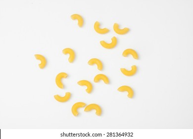 Uncooked Elbow Macaroni On White Background, Top View