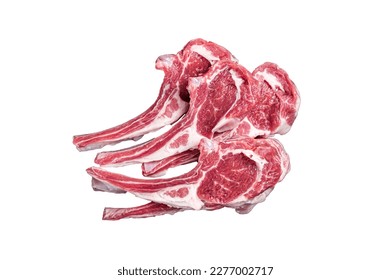 Uncooked lamb mutton chops, raw meat steaks. Isolated on white background - Powered by Shutterstock