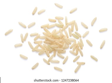 Uncooked Long Brown Rice Isolated On White, Top View