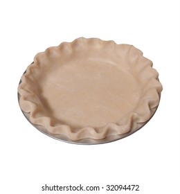 Uncooked pie crust in pan isolated on white with clipping path.