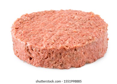 Uncooked Plant Based Vegetarian Burger Patty Isolated On White. 