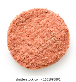 Uncooked Plant Based Vegetarian Burger Patty Isolated On White. Top View.