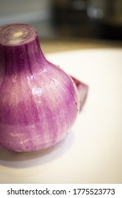 Uncooked Purple Chives In The Kitchen. No People