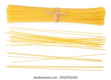 uncooked spaghetti or yellow pasta isolated on white background. Top view. Flat lay - Powered by Shutterstock